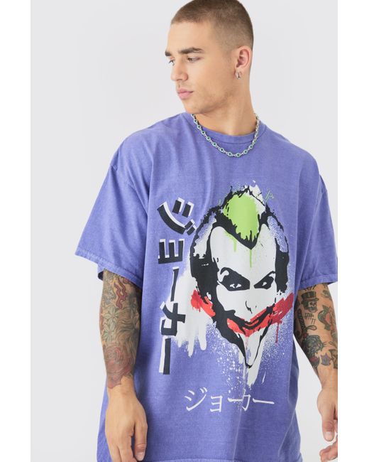 BoohooMAN Oversized Joker Anime Wash License T-shirt in Blue für Herren