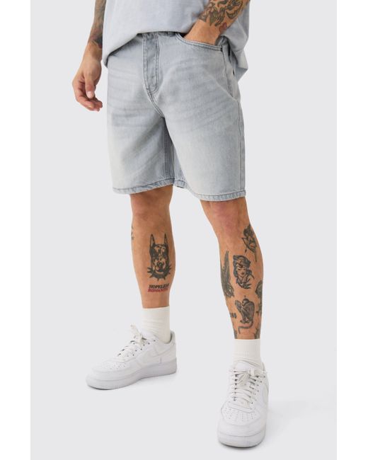 BoohooMAN Blue Relaxed Rigid Denim Shorts In Light Grey for men