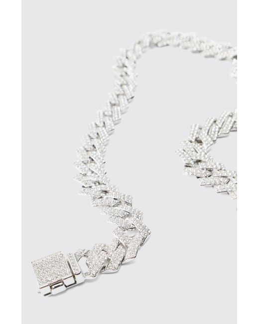 BoohooMAN White Fully Iced Cuban Necklace for men
