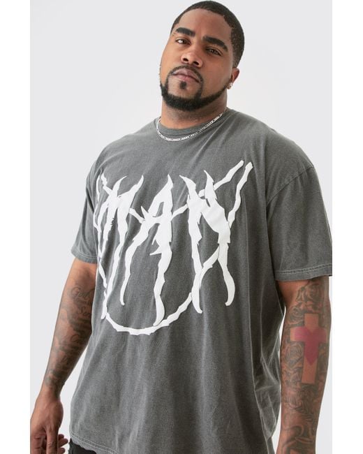Plus Core Man Chain Puff Print T-Shirt In Grey Boohoo de color Gray