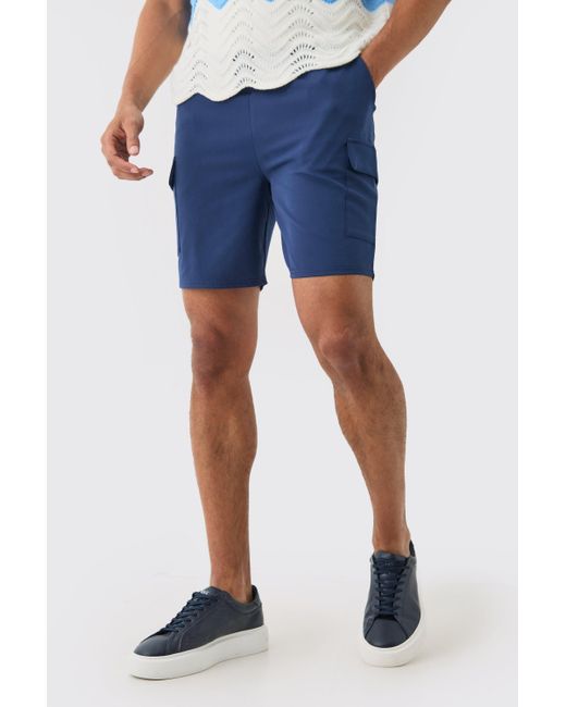 Elasticated Waist Skinny Fit Cargo Shorts Boohoo de color Blue