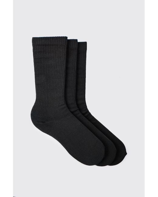 BoohooMAN Black 3 Pack Plain Sport Socks for men