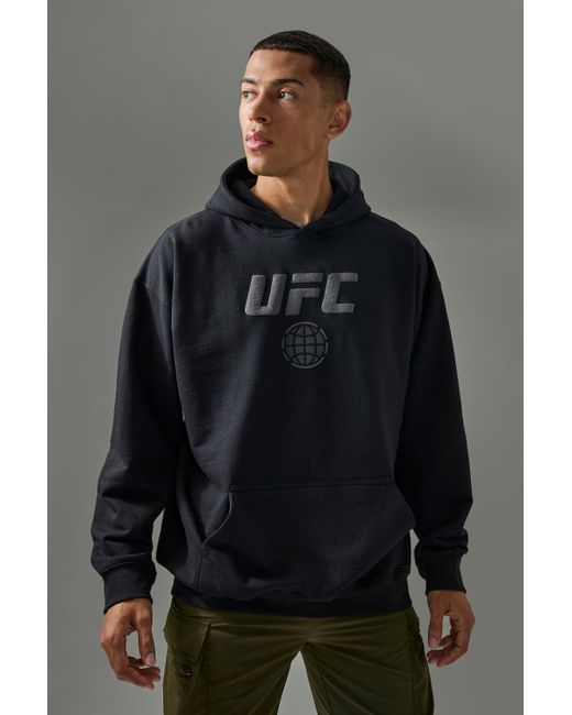 BoohooMAN Gray Active Oversized Ufc Puff Print License Hoodie for men