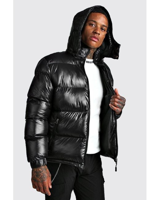 Black Men's shiny black down jacket