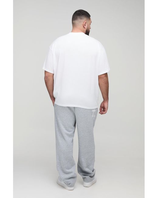 BoohooMAN Gray Plus Homme Cross Print Oversized Sweatpants for men