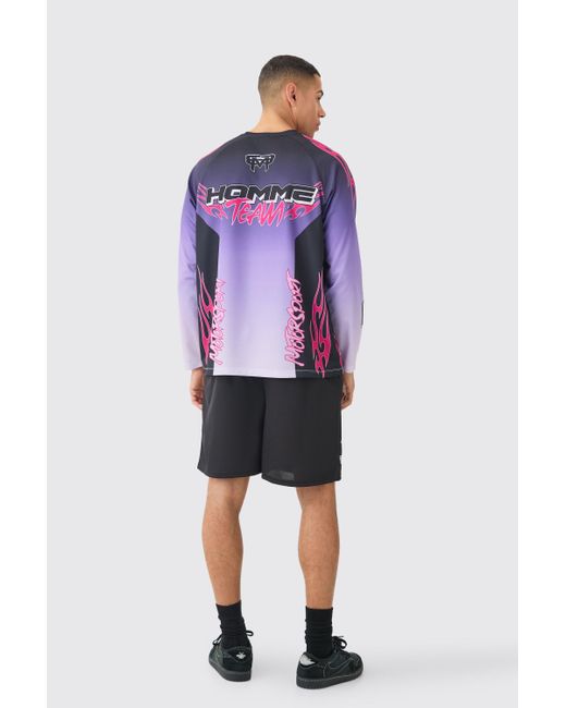 BoohooMAN Purple Oversized Motorsport Homme Printed Long Sleeve Top for men