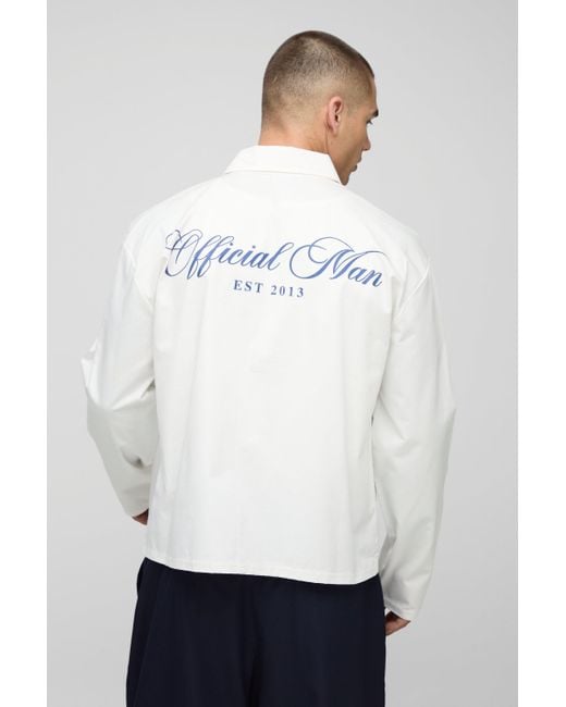 BoohooMAN Langärmliges kastiges Oversize Hemd mit Print in White für Herren