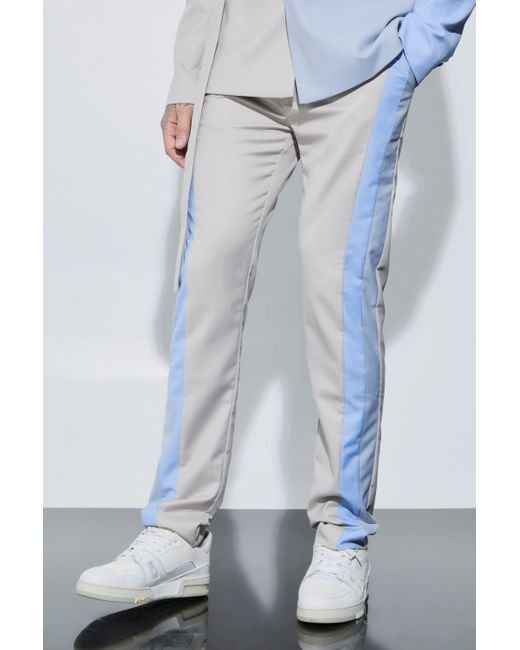 BoohooMAN Blue Tall Skinny Fit Colour Block Panel Suit Pants for men