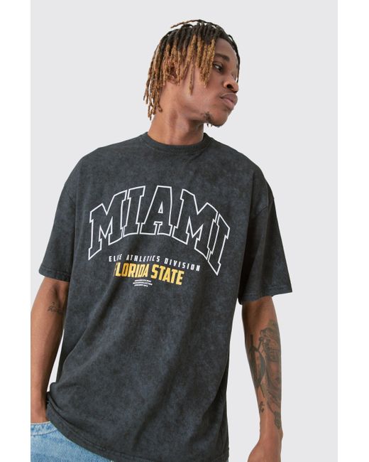BoohooMAN Tall Acid Wash Miami T-shirt in Multicolor für Herren
