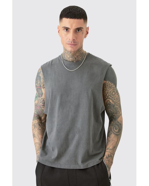 BoohooMAN Gray Tall Racer Tank In Grey for men