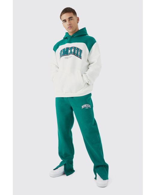 BoohooMAN Green Oversized Colour Block Mmxiii Hooded Tracksuit for men