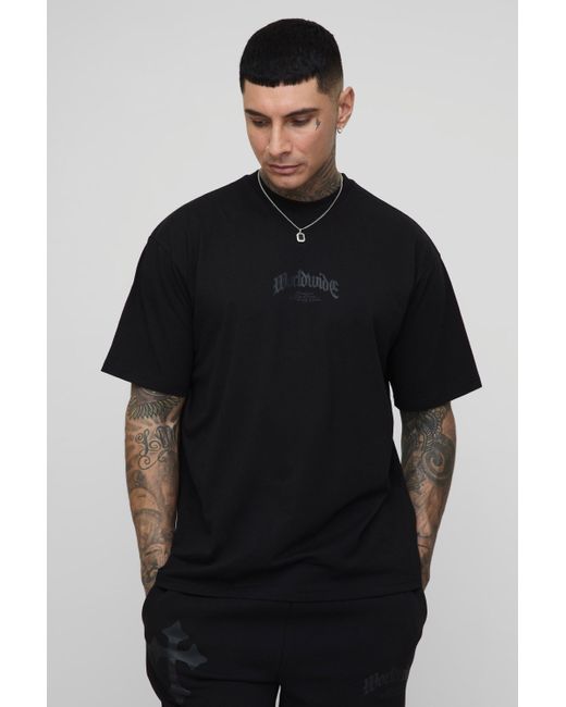 BoohooMAN Black Tall Oversized Worldwide Cross Print T-Shirt & Short Set for men