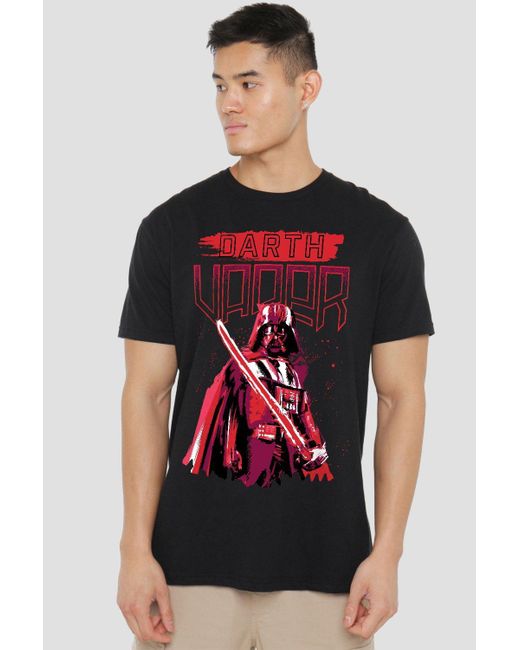 BoohooMAN Red Star Wars Star Wars Paint Vader Mens T-shirt Black for men