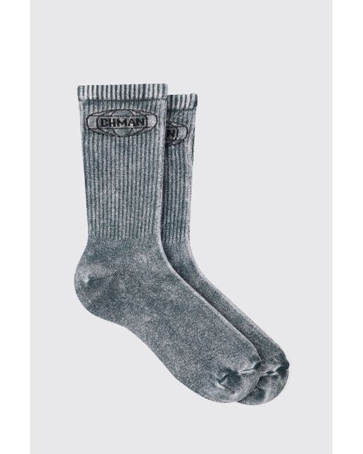 BoohooMAN Gray Acid Wash Bhm Socks In Charcoal for men
