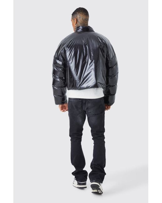 BoohooMAN Boxy High Shine Volume Padded Puffer Bomber Jacket in Grey for Men Lyst UK