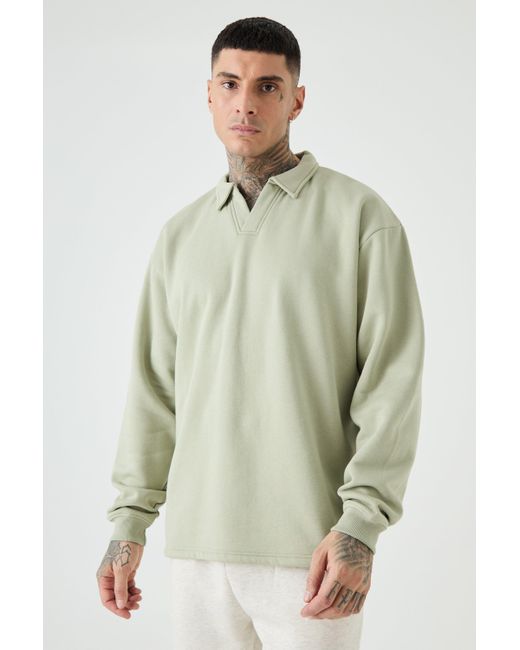 BoohooMAN Green Tall Oversized Revere Rugby Sweatshirt Polo for men