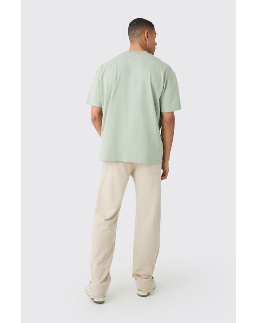 BoohooMAN Green Oversized Extended Neck Heavyweight T-shirt for men