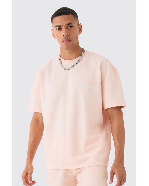 BoohooMAN Pink Oversized High Build Pique Limited T-shirt for men