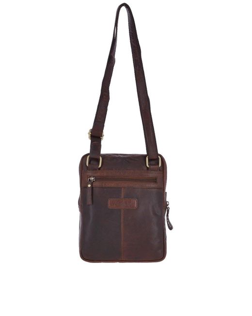 BoohooMAN Brown Ashwood Leather Real Leather Vintage Flight Shoulder Bag for men