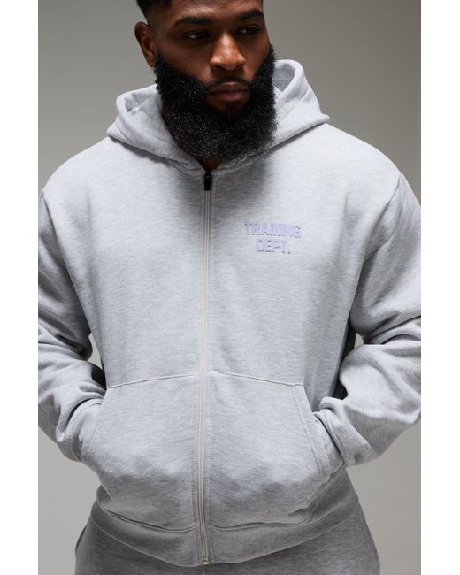 Sudadera Man Active Oversize Recta Con Cremallera Y Capucha Boohoo de color Gray