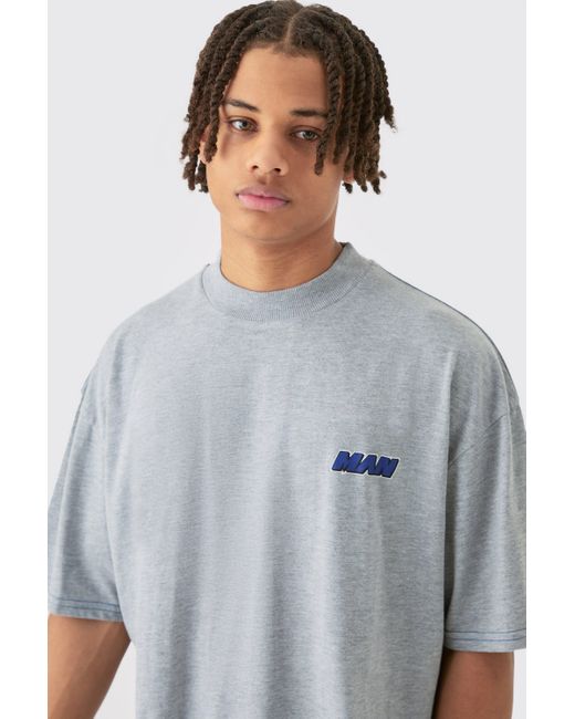 BoohooMAN Blue Oversized Boxy Contrast Stitch T-shirt Gusset Jogger Set for men