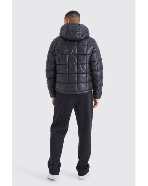 BoohooMAN Blue Boxy Square Quilted Puffer With Hood for men