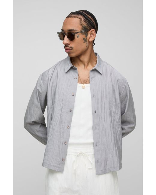 BoohooMAN Langärmliges super Oversize Hemd in Knitteroptik in White für Herren