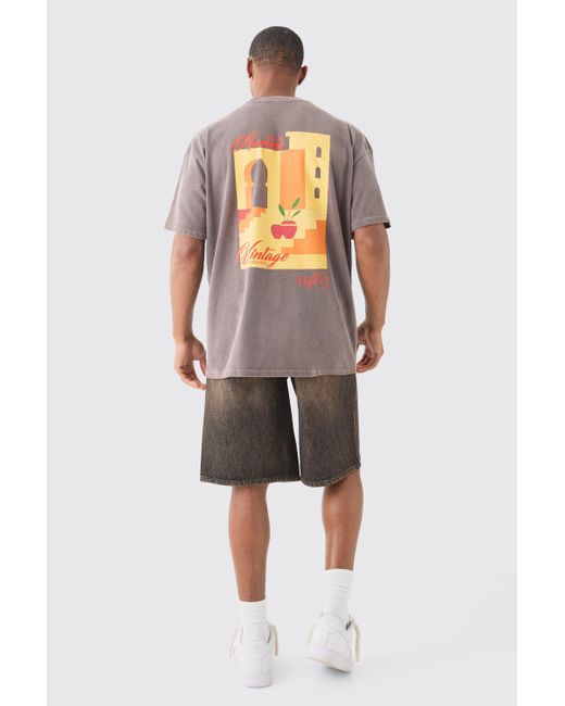 BoohooMAN Gray Oversized Extended Neck Art Deco Print T-shirt for men