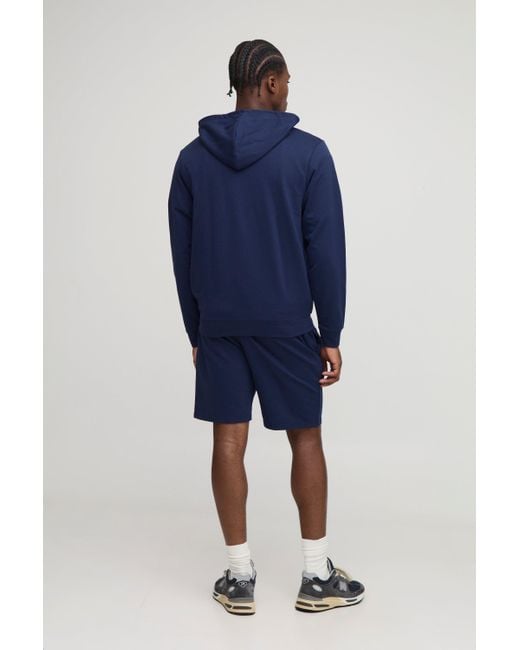 BoohooMAN Basic Lightweight Hoodie mit Reißverschluss & lockere Shorts in Blue für Herren