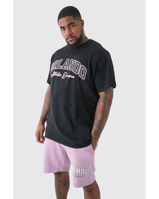 BoohooMAN Plus Orlando Print T-shirt & Short Set in Black für Herren