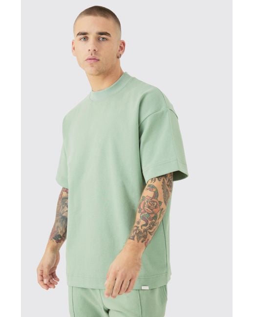 Oversized T-Shirt & Taper Jogger Interlock Set Boohoo de color Green