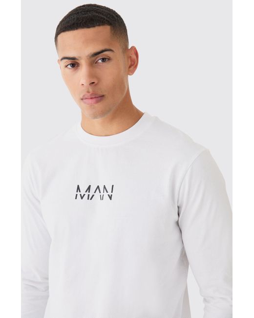 BoohooMAN White Dash Basic Long Sleeve T-shirt for men