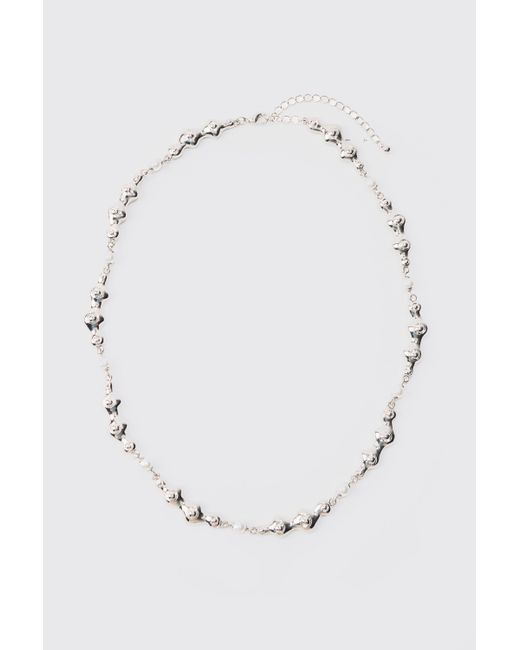 Boohoo White Pearl And Metal Necklace In Silver