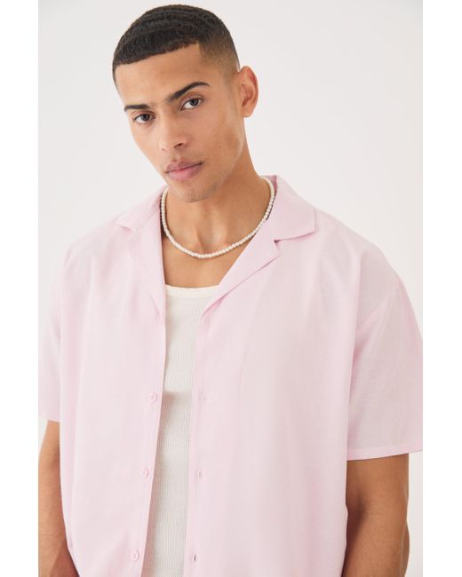 BoohooMAN Short Sleeve Oversized Linen Shirt in Pink für Herren