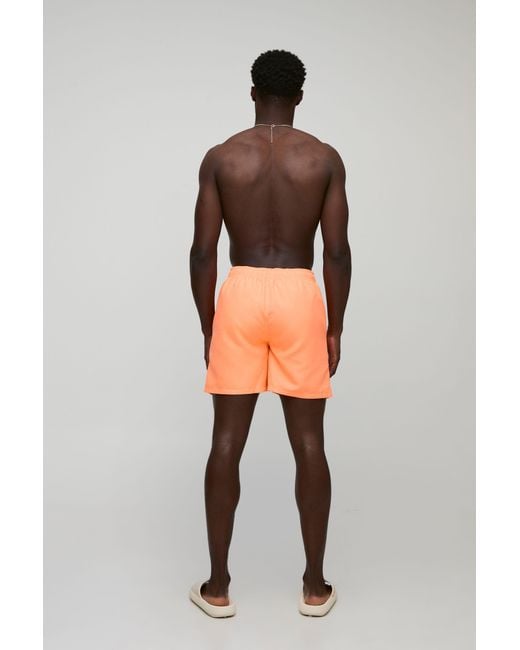 BoohooMAN Orange Mid Length Branded Swim Trunks for men