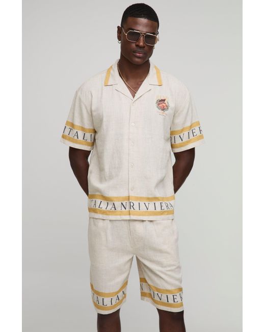 BoohooMAN Oversize Hemd & Shorts aus Leinen in Natural für Herren