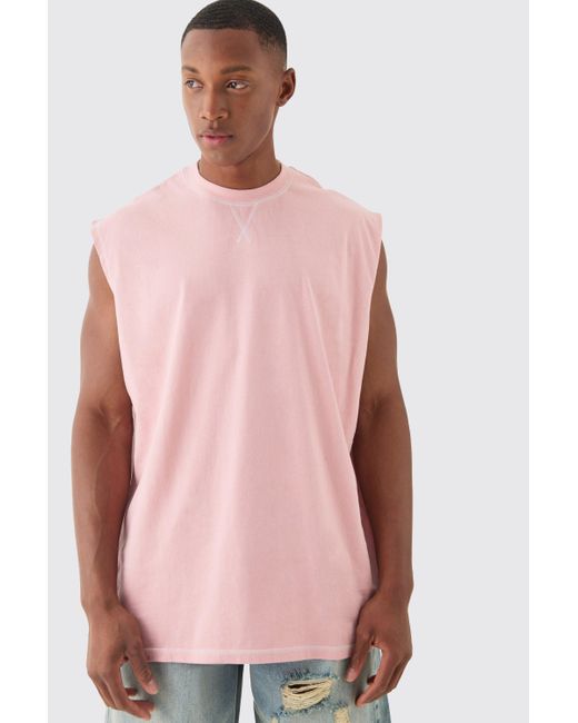 BoohooMAN Pink Oversized Contrast Stitch Tank for men