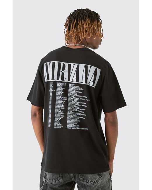 BoohooMAN Black Tall Nirvana Tour Dates Back Print License T-shirt for men