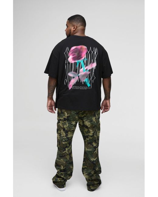 BoohooMAN Plus Oversize T-Shirt mit Gothic Rosen Print in Black für Herren