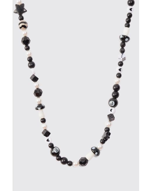 BoohooMAN Mixed Beaded Necklace In Black for men
