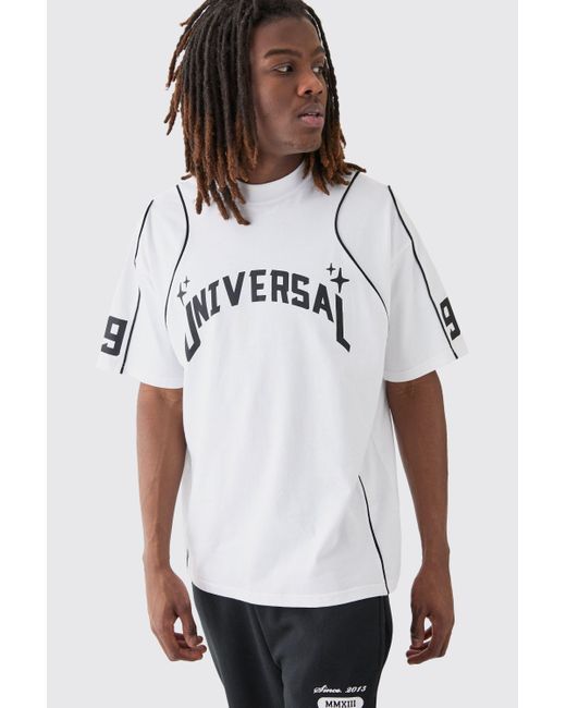 BoohooMAN White Oversized Extended Neck Universal Graphic T-shirt for men