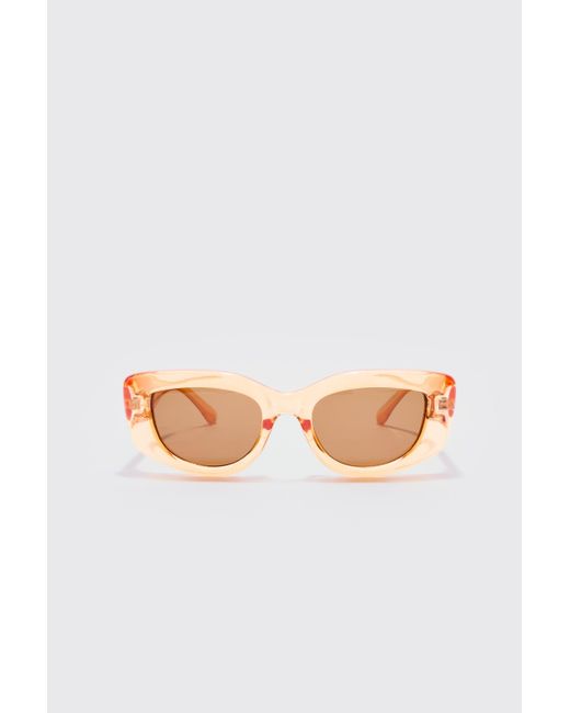 BoohooMAN White Retro Sunglasses In Brown for men