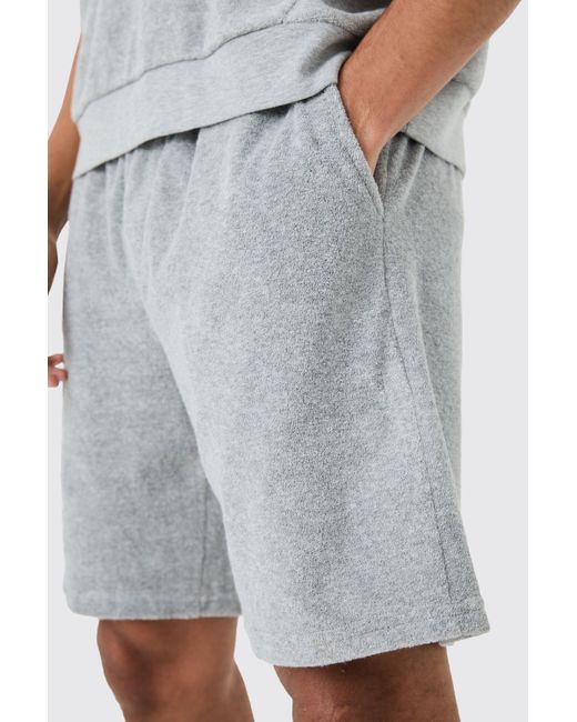 BoohooMAN White Relaxed Fit Mid Towelling Shorts for men