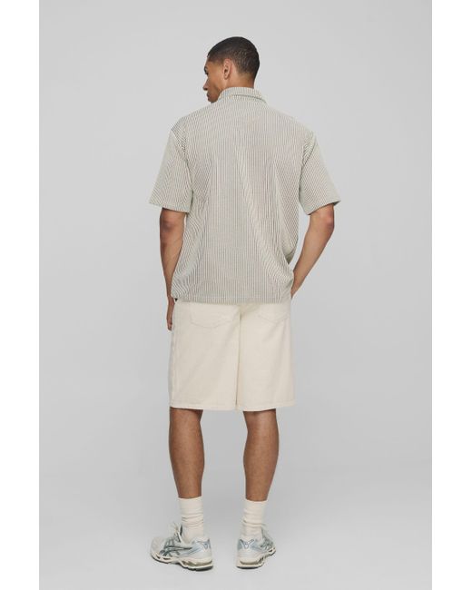 BoohooMAN Gray Oversized Two-tone Ribbed Jersey Concealed Placket Shirt for men
