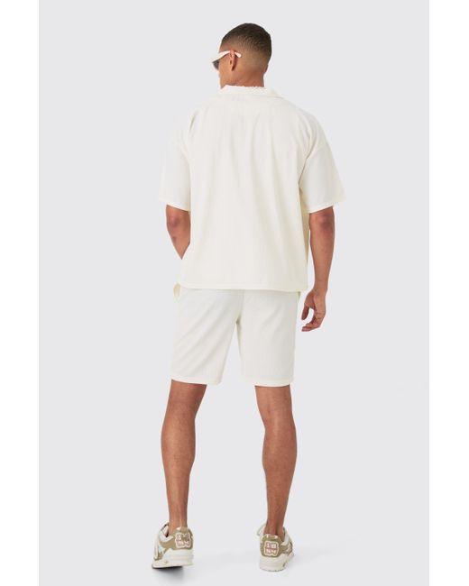 BoohooMAN White Short Sleeve Ribbed Boxy Shirt & Short for men