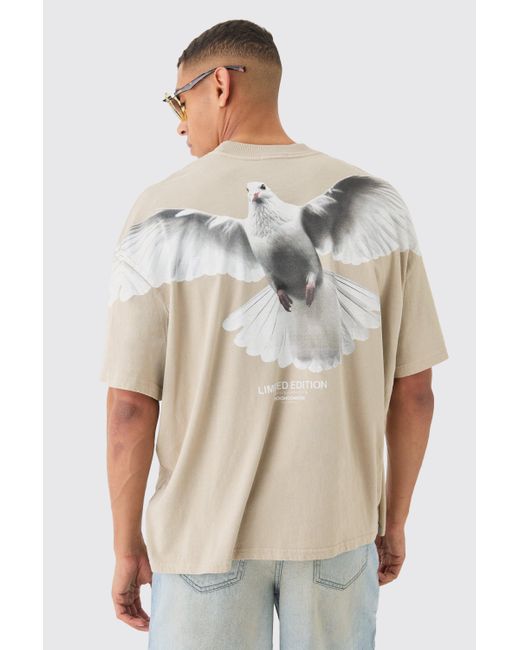 BoohooMAN Oversized Large Scae Dove Graphic T-shirt in Natural für Herren