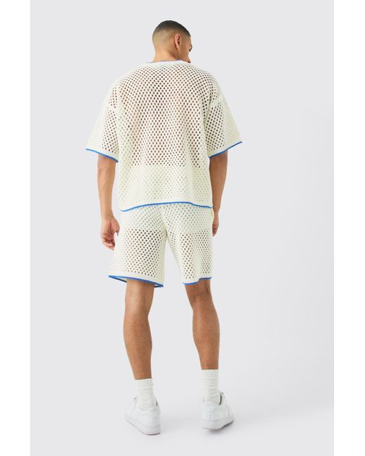 BoohooMAN Blue Oversized Open Stitch Tipped Knitted T-shirt for men
