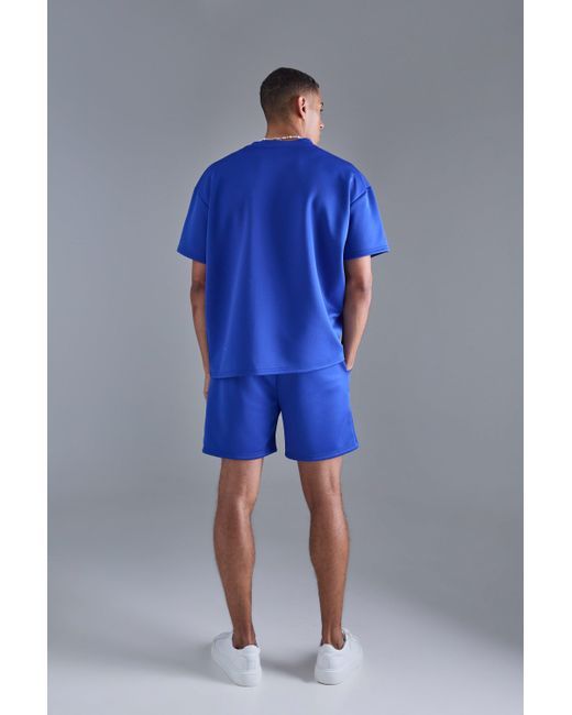 Oversized Extended Neck Scuba T-Shirt Boohoo de color Blue