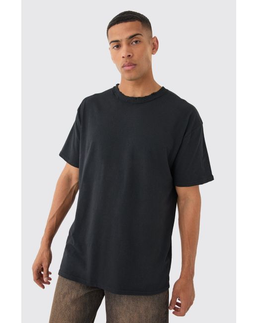 BoohooMAN Black Oversized Distressed T-shirt for men