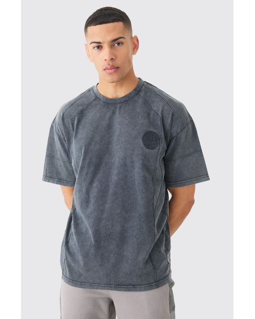 BoohooMAN Oversized Wash Pintuck Embroidered T-shirt in Gray für Herren